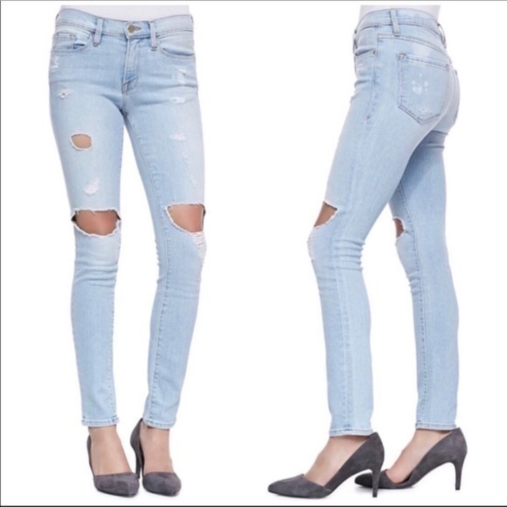 FRAME Le Skinny de Jeanne Distressed Jeans…